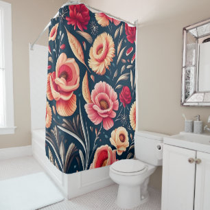 Rideaux De Douche Motif vintage rose, orange et rouge