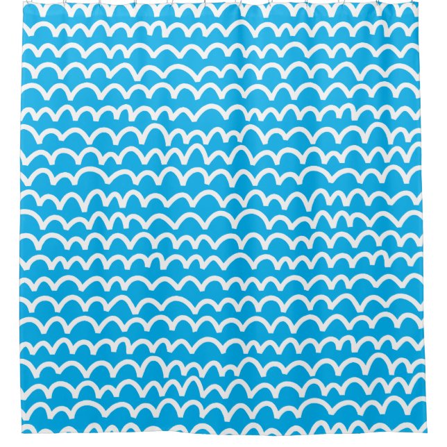 Rideaux De Douche Motif Wavy - Blanc sur Blue 00b0ef (Devant)