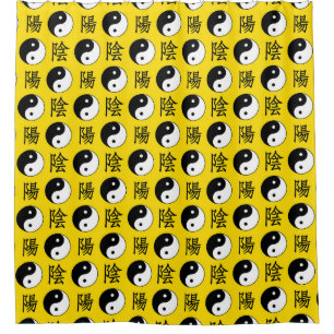 Rideaux De Douche Motif Yinyang Arrière - plan jaune