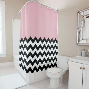 Rideaux De Douche Motif Zigzag noir et blanc, Chevron, rose
