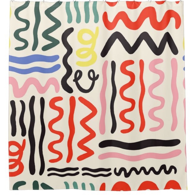 Rideaux De Douche Motif, zigzags, lignes et courbes (Devant)