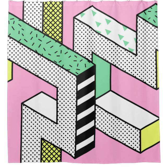 Rideaux De Douche Motifs Abstraits Memphis sans joint avec géométrie (Devant)