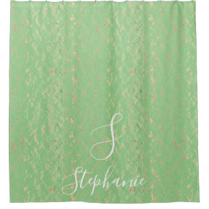 Rideaux De Douche Motifs de feuille d'or vert sauge Monogramme initi