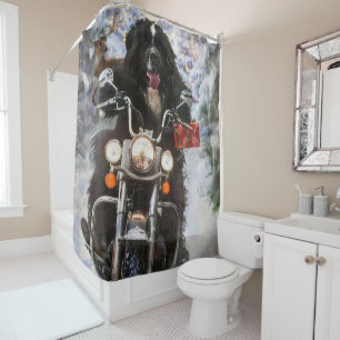 Rideaux De Douche Moto à chiens de Terre-Neuve Noël
