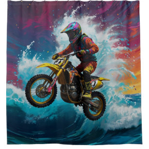 Rideaux De Douche Motocross Rider Racing the Waves