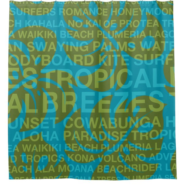 Rideaux De Douche Mots d'été Feuille Tropical et Monstera (Devant)