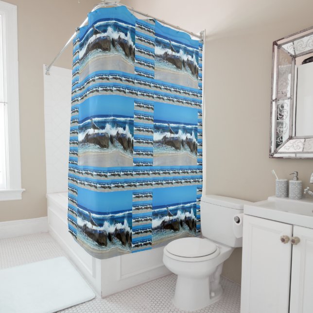 Rideaux De Douche Mouette Sur Les Rochers De Plage, (En situation)
