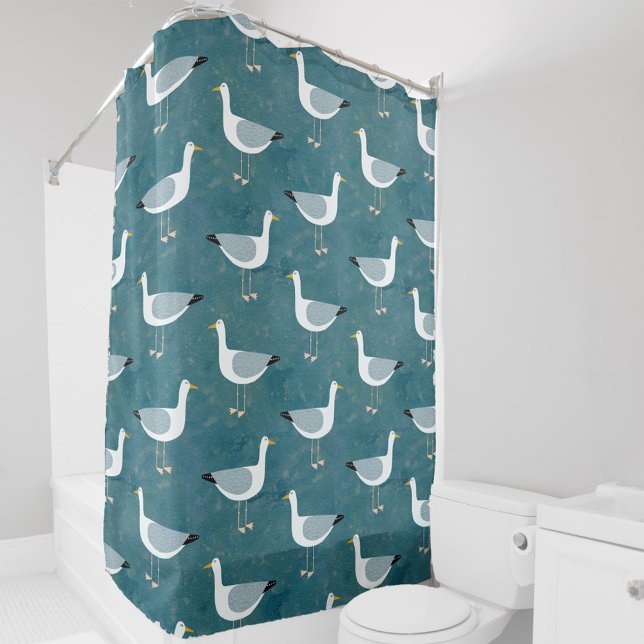 Rideaux De Douche Mouettes marines (Seagull nautical teal green shower curtain)