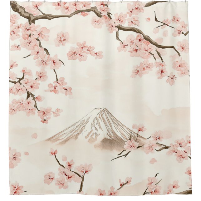 Rideaux De Douche Mount Fuji with Cherry Blossoms – Japanese (3) (Devant)
