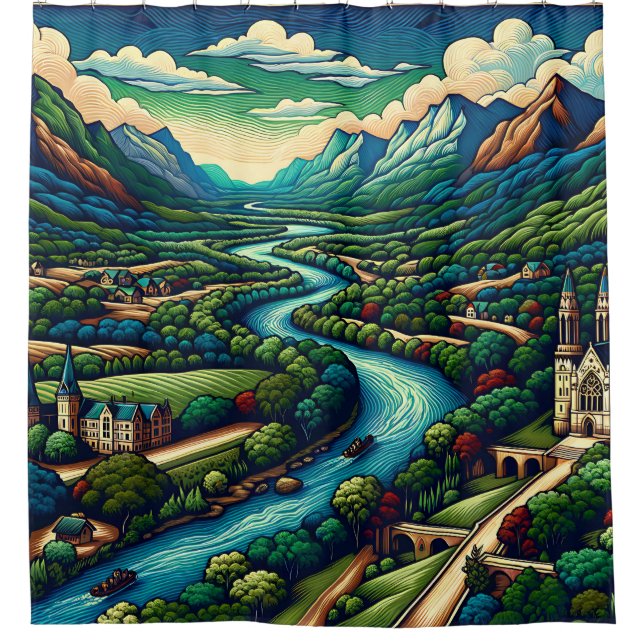 Rideaux De Douche "Mountain River Valley" (Devant)