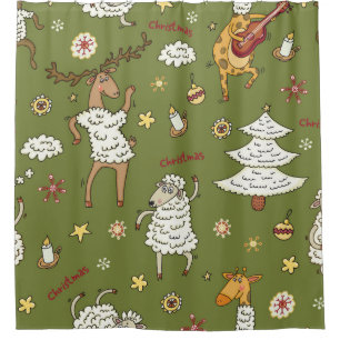 Rideaux De Douche Moutons de Noël : Illustration Vintage animale.
