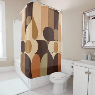 Rideaux De Douche Moyen Siècle Moderne Abstrait Rétro Brown Tone Ter