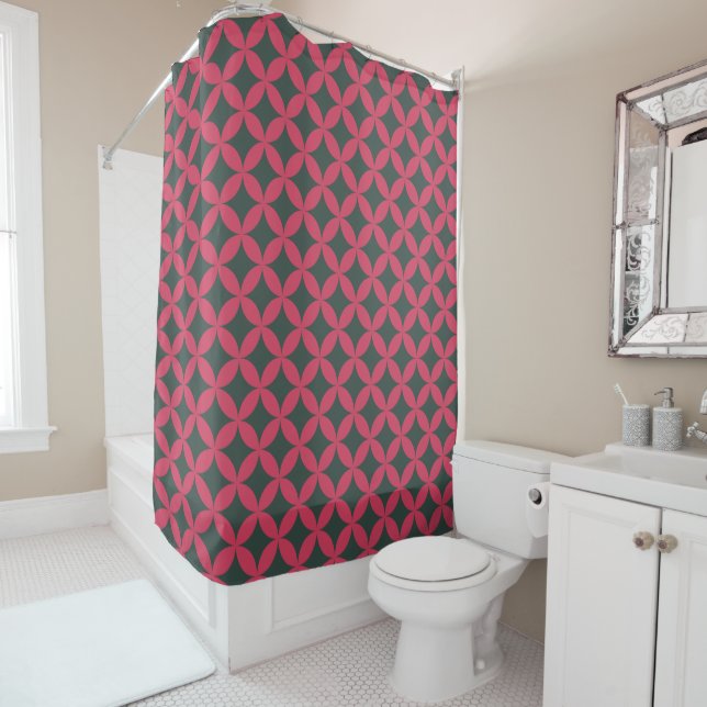 Rideaux De Douche Moyenne Du Siècle Géométrique Rétro Moderne Rose C (En situation)