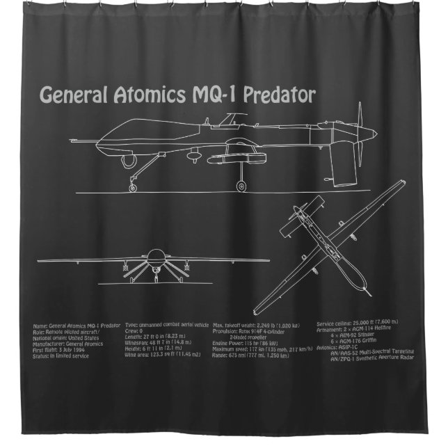 Rideaux De Douche MQ-1 Predator UAV - Plan directeur de l'avion PD (Devant)