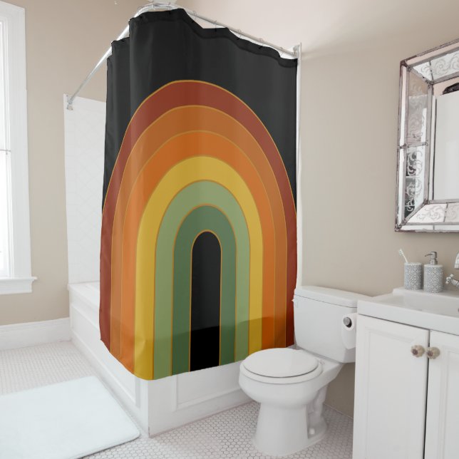 Rideaux De Douche Muet Rétro Seventies Rainbow Black (En situation)