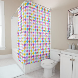 Rideaux De Douche Multicolor Houndstooth+Motif blanc