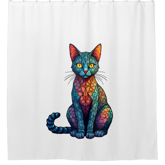 Rideaux De Douche Multicolor Stained Glass Cat 784 (Devant)