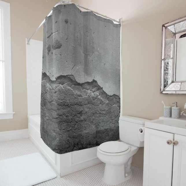 Rideaux De Douche Mur de pierre rustique Napoli 2 - Yin Yang - BN (En situation)