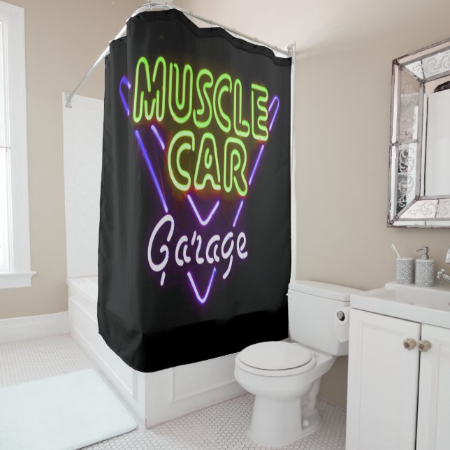 Rideaux De Douche Museau Garage Neon Signal bleu vert (En situation)