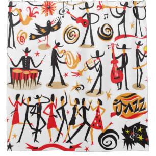 Rideaux De Douche musiciens de jazz - jeu d'icônes. Isolé sur fond