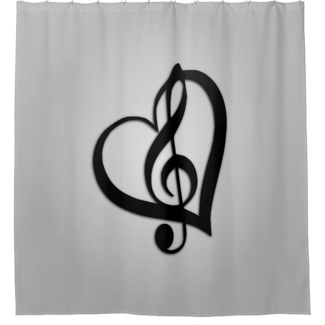 Rideaux De Douche Musique G Clef Heart sur Silver (Devant)