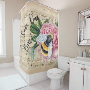Rideaux De Douche Musique pour la pivoine rose d'abeilles