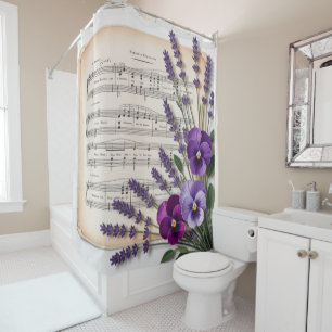 Rideaux De Douche Musique Vintage et Pensées Lavande Floral