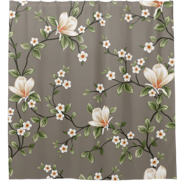 Rideaux De Douche mustered small flowers with green leaves pattern o (Devant)