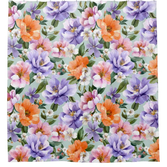Rideaux De Douche Muted Colorful Flowers Boho flower  (Devant)