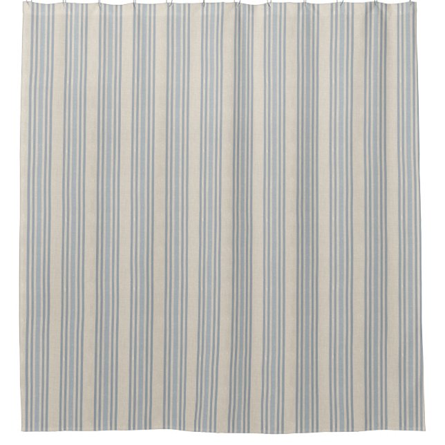 Rideaux De Douche Muted Distressed Blue Farmhouse Ticking Stripe (Devant)