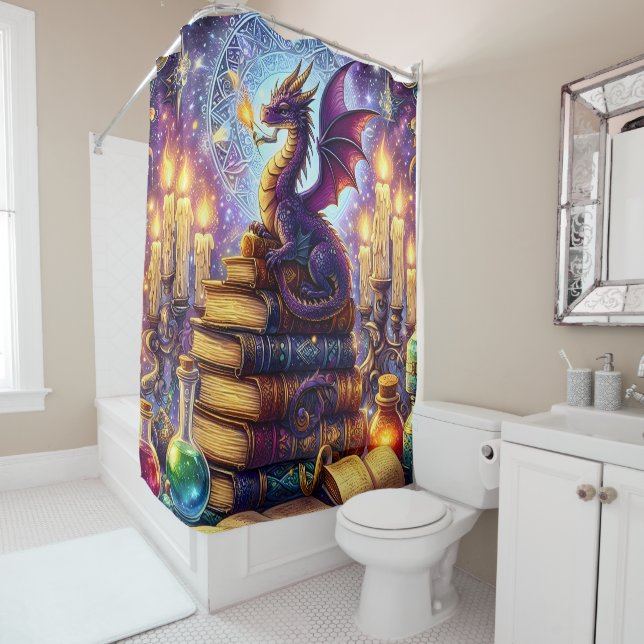 Rideaux De Douche Mystical Dragon Wizard Books (En situation)