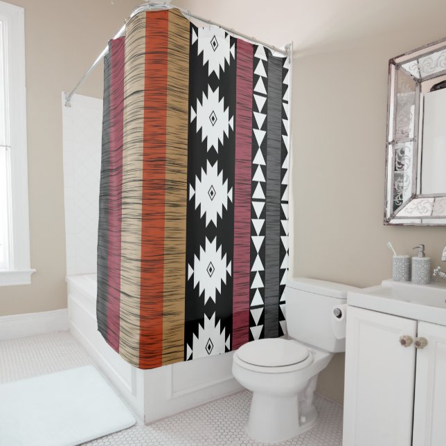 Rideaux De Douche Native Ethnic Colorful Lines Motif (En situation)
