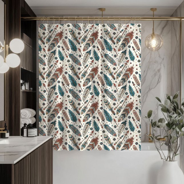 Rideaux De Douche Native Feather Curtain Earthy Tribal Bathroom Look (Native Feather Curtain Earthy Tribal Bathroom Look)