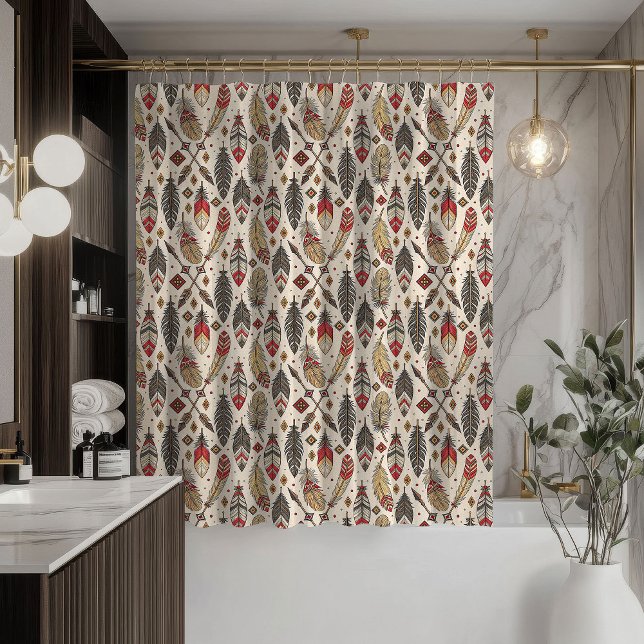 Rideaux De Douche Native-Inspired Curtain Tribal Arrows and Feathers (Native-Inspired Curtain Tribal Arrows and Feathers)