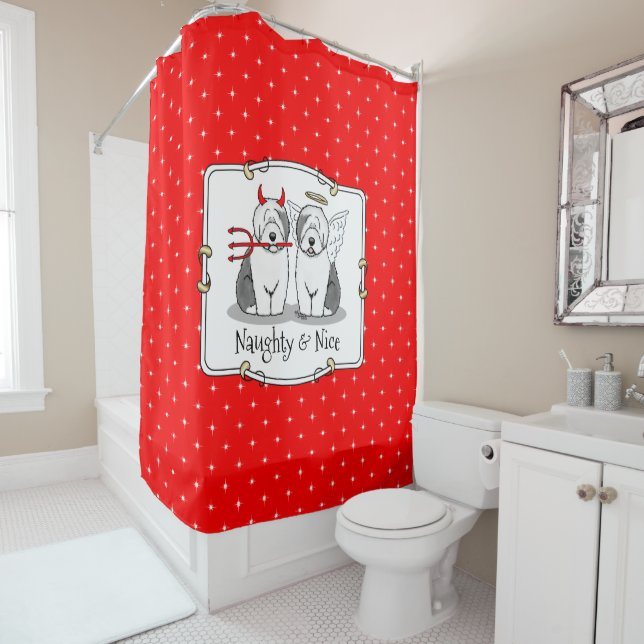 Rideaux De Douche Naughty & Nice Old English Sheepdogs (Grey 1) (En situation)