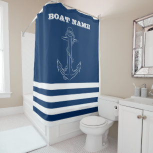 Rideaux De Douche Nautique, Marin rayé bleu marine ancre