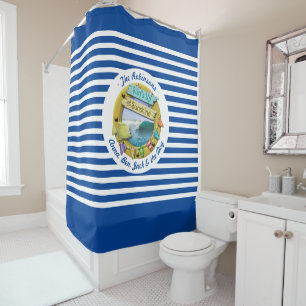 Rideaux De Douche Nautique Marine Bleu Plage rayée Cabine Design été
