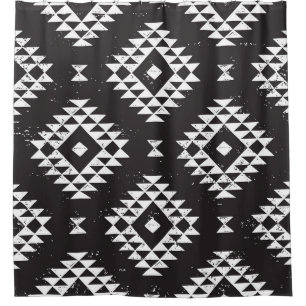 Rideaux De Douche Navajo Géométrique : Tribal Blanc Noir.