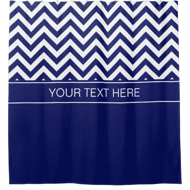 Rideaux De Douche Navy Blanc LG Chevron CB Navy Monogramme (Devant)