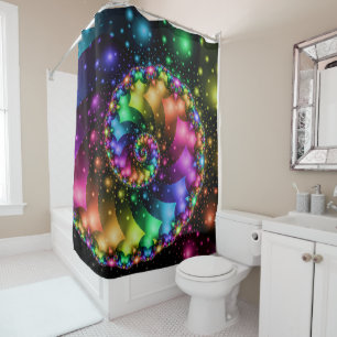 Rideaux De Douche Nébuleuse en spirale d'arc-en-ciel de fractale