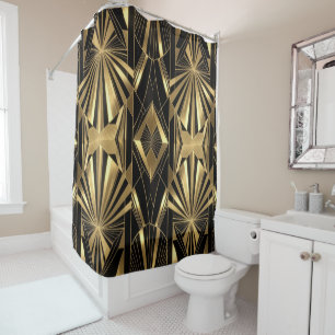 Rideaux De Douche Néo Art Déco Noir Or Géométrique Gatsby