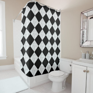 Rideaux De Douche Neo Deco Black and Faux White Marble Checkerboard