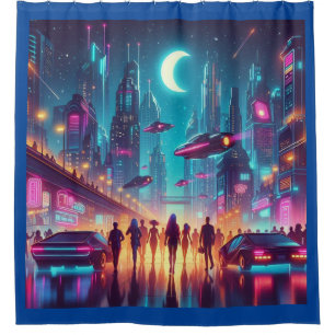 Rideaux De Douche Neon Cityscape