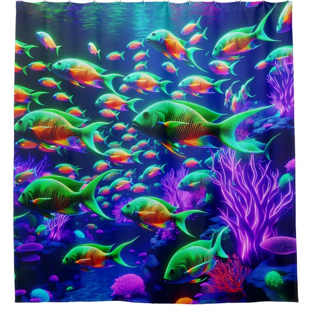 Rideaux De Douche "Neon Fish Wonderland - Art sous-marin vibrant" (Devant)