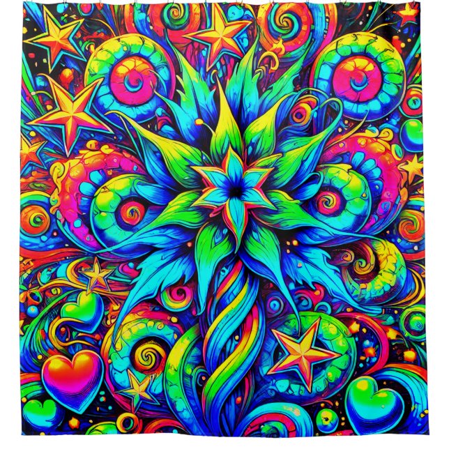 Rideaux De Douche Neon Flower Design (Devant)