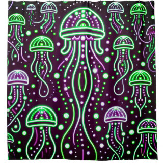 Rideaux De Douche "Neon Jellyfish Glow Art"