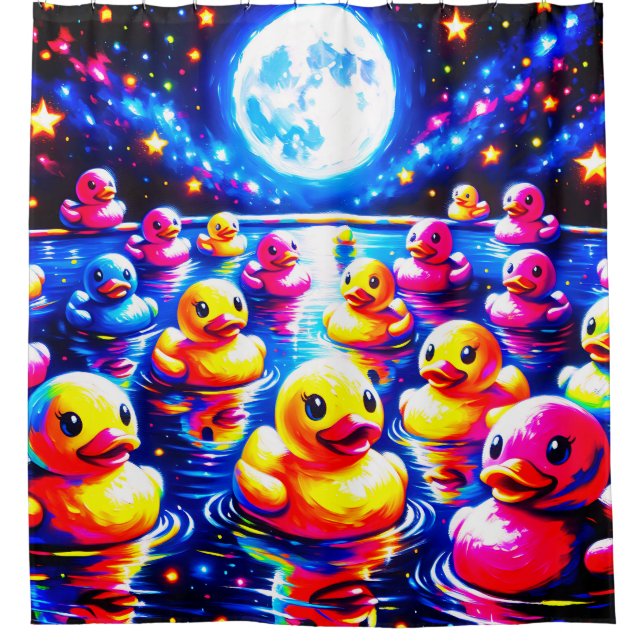 Rideaux De Douche "Neon Poolside Duckies" (Devant)