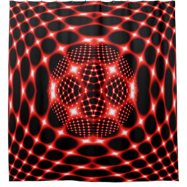Rideaux De Douche Neon rouge globe fractale (Devant)