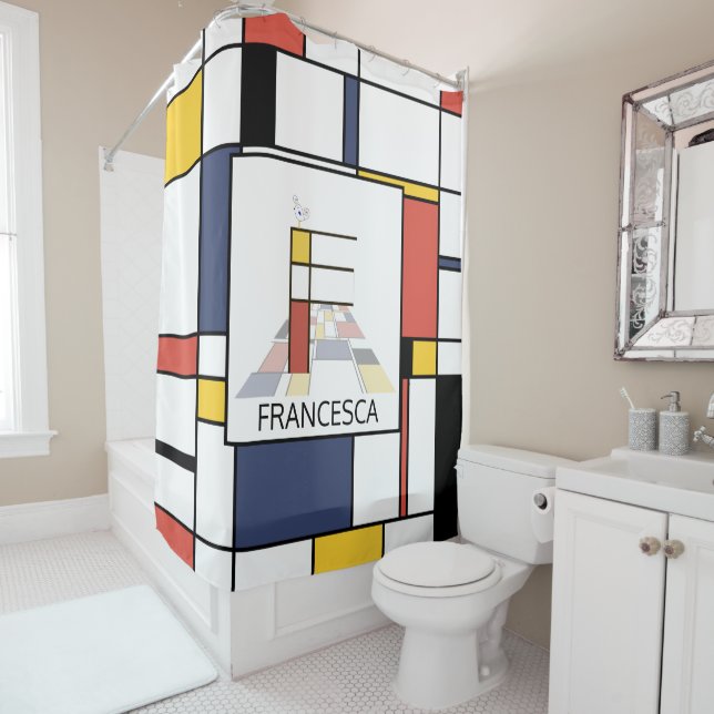 Rideaux De Douche Neoplasticisme Extraordinaire Art Monogramme. Lett (En situation)