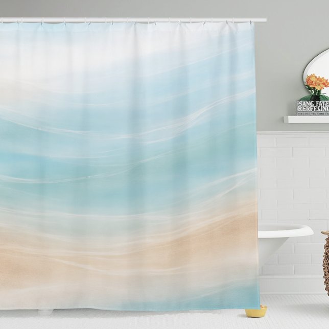 Rideaux De Douche Neutral Coastal Shower Curtain (coastal calm beach vacation home shower curtain)